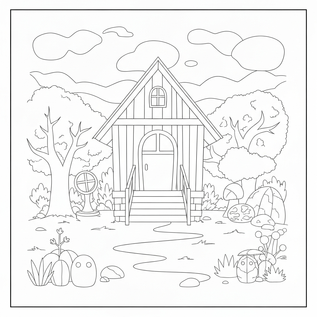 haunted house flowers coloring page