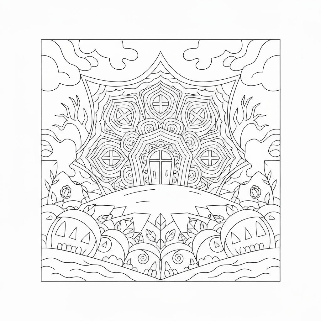 haunted house mandala coloring page