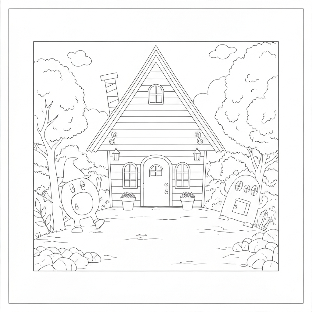 haunted house pattern coloring page