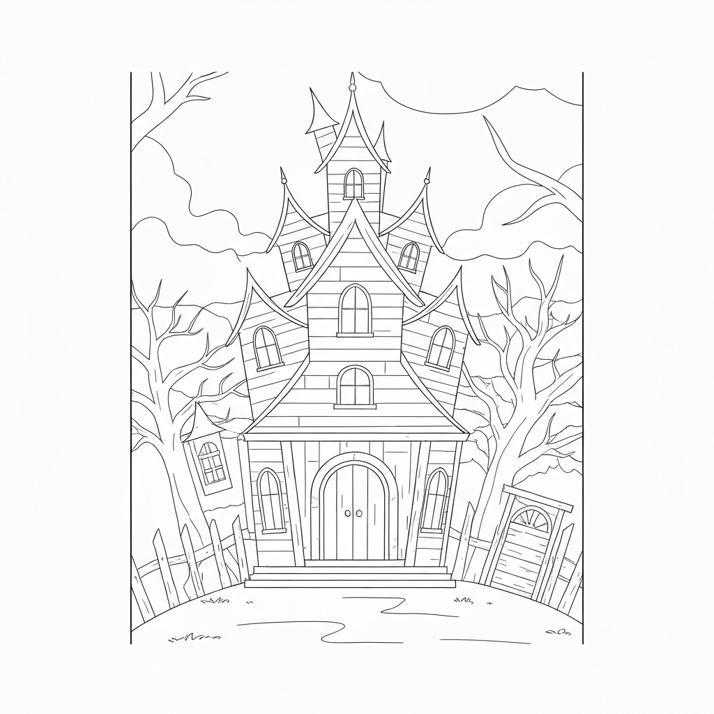 haunted house portrait coloring page