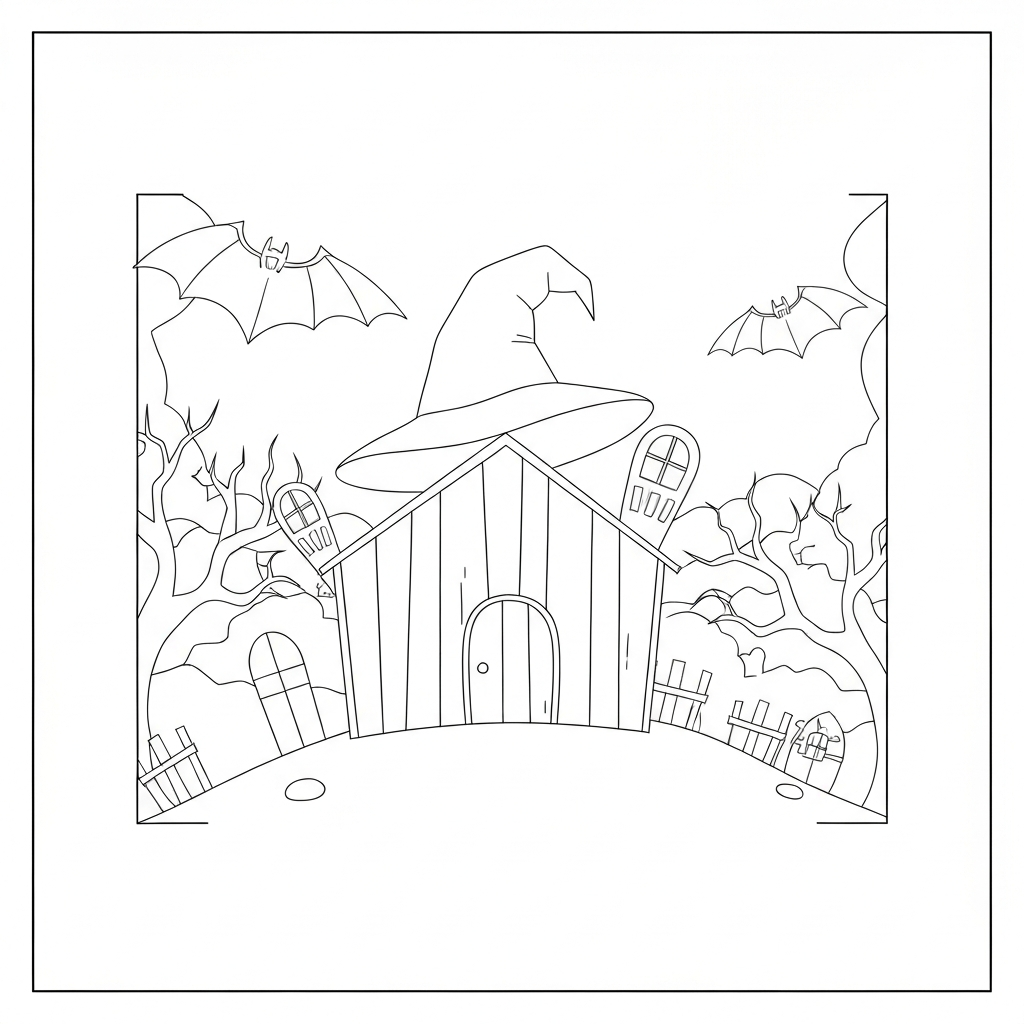 haunted house simple coloring page