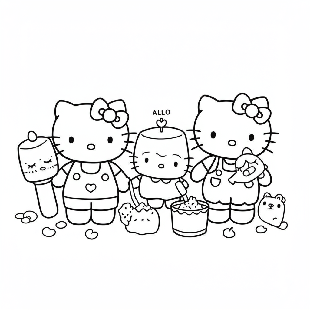 hello kitty marshmallow family coloring page