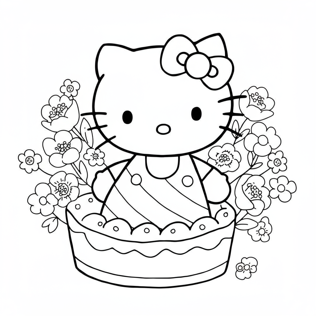 hello kitty marshmallow flowers coloring page