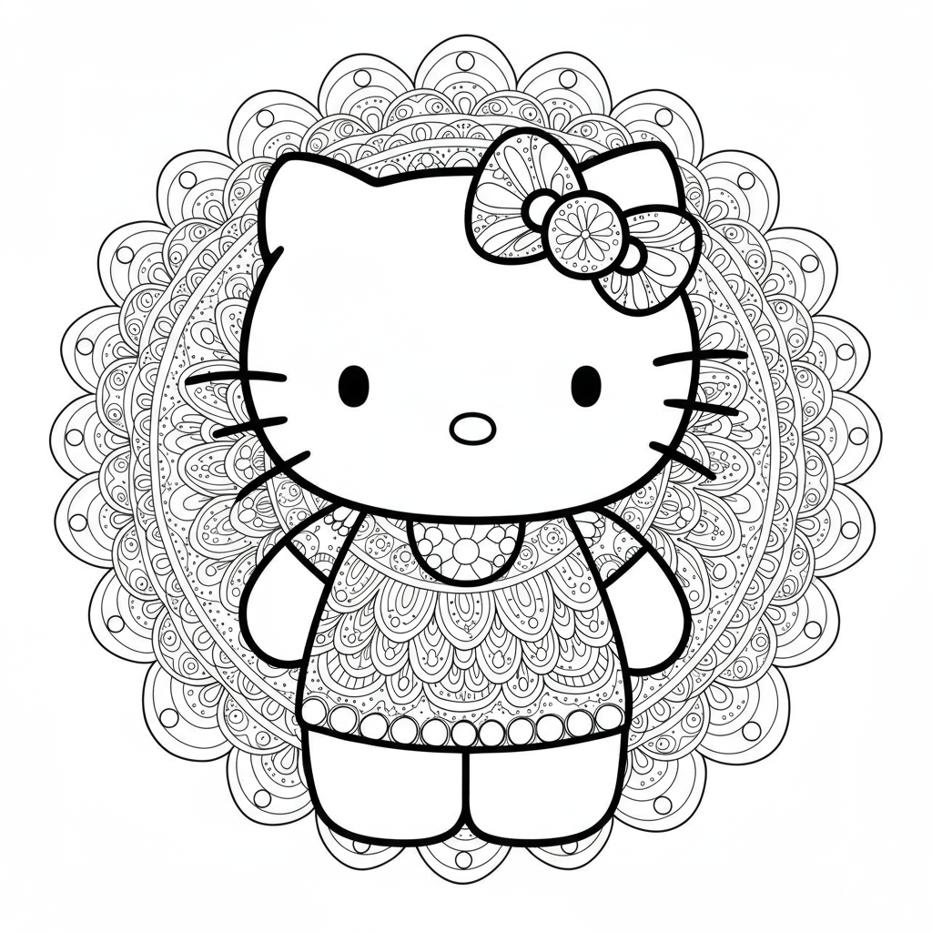 hello kitty marshmallow mandala coloring page