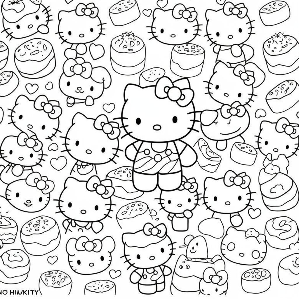 hello kitty marshmallow pattern coloring page