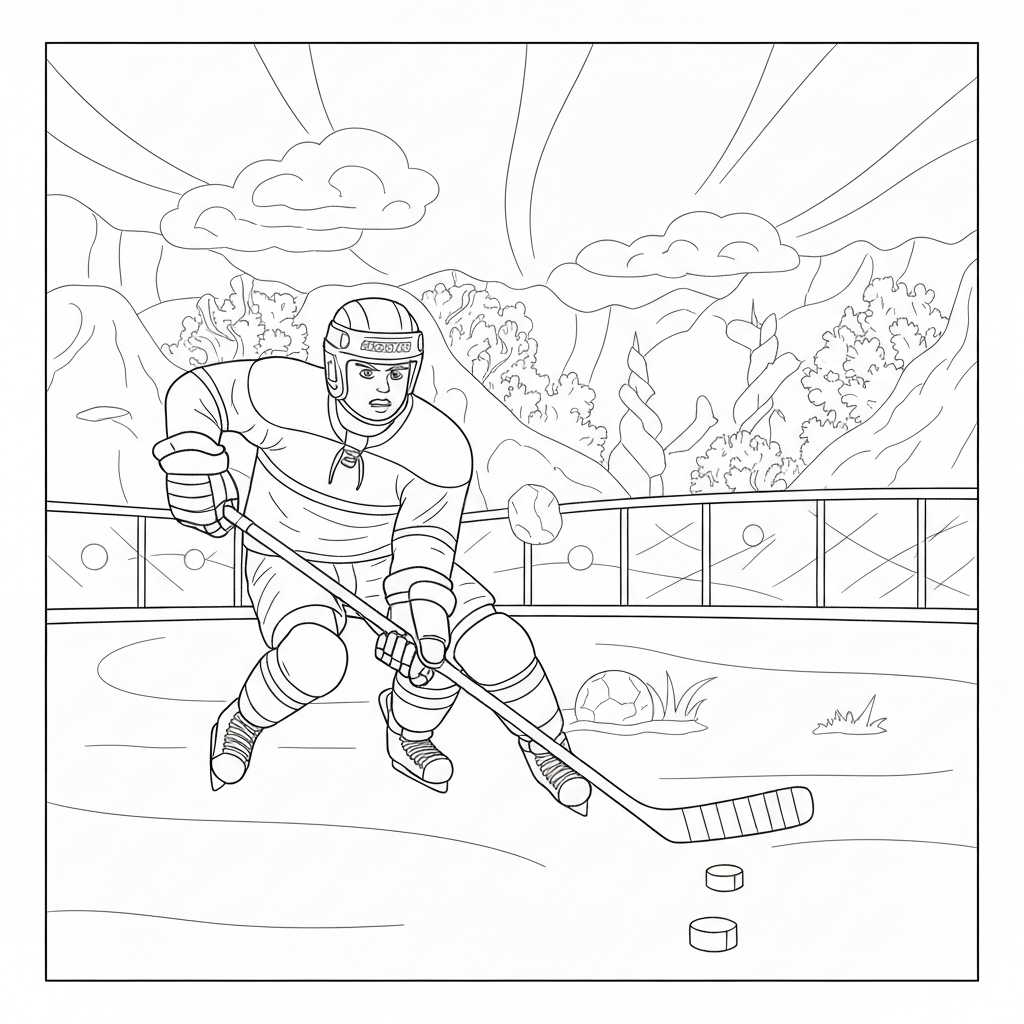 hockey action coloring page
