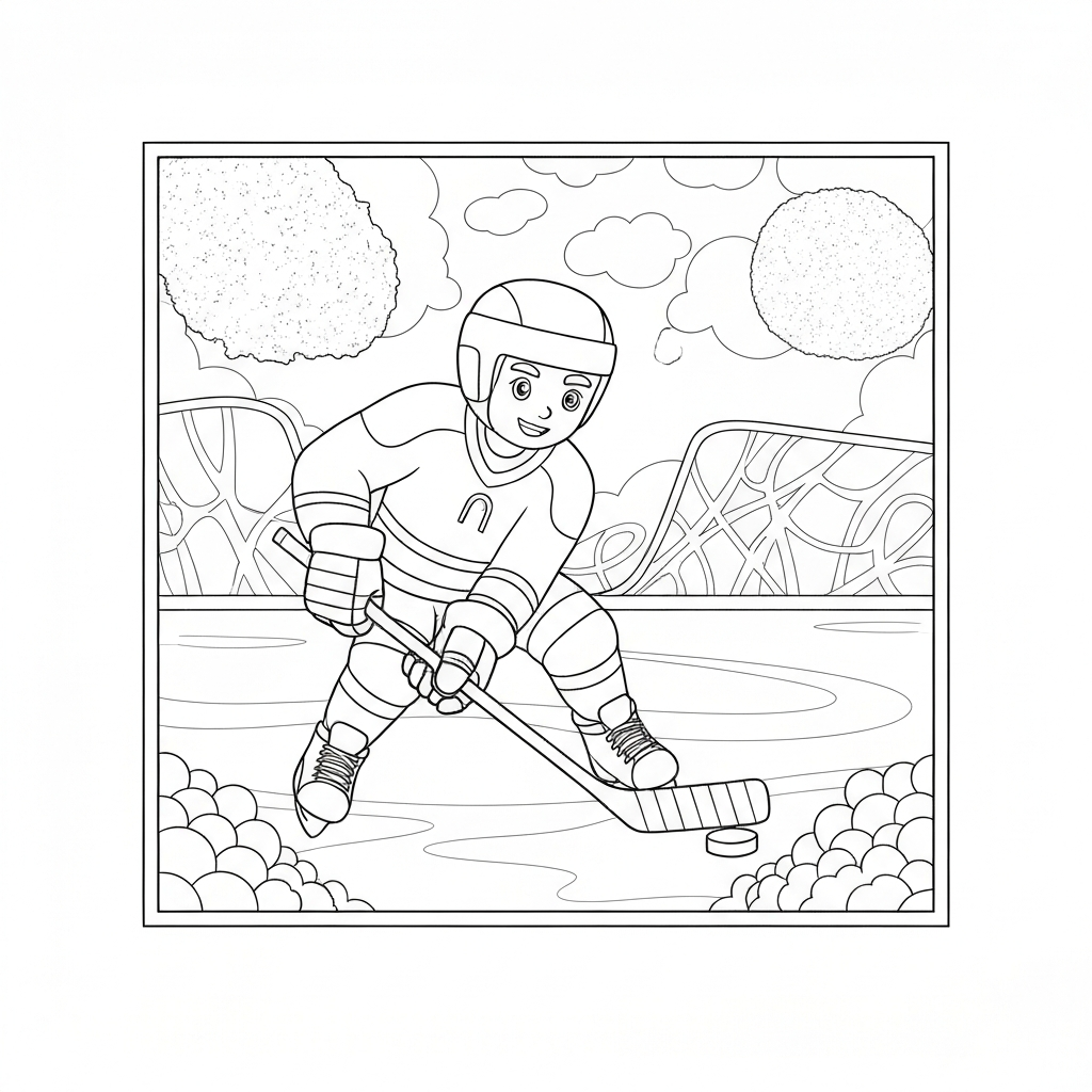 hockey detailed coloring page