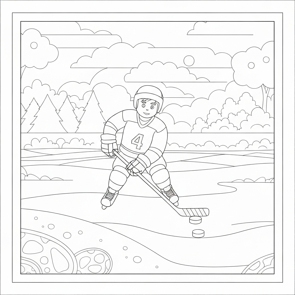 hockey easy coloring page