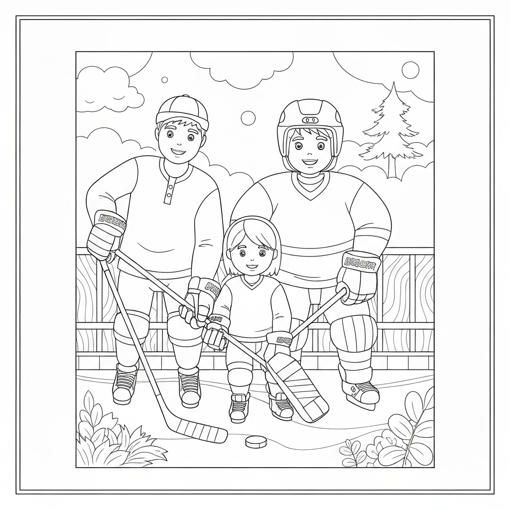 hockey family coloring page