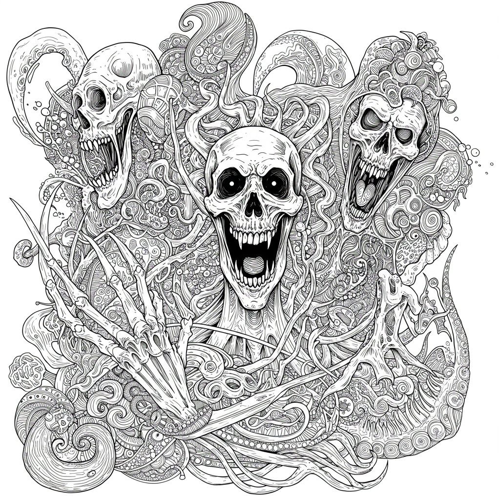 horror abstract coloring page