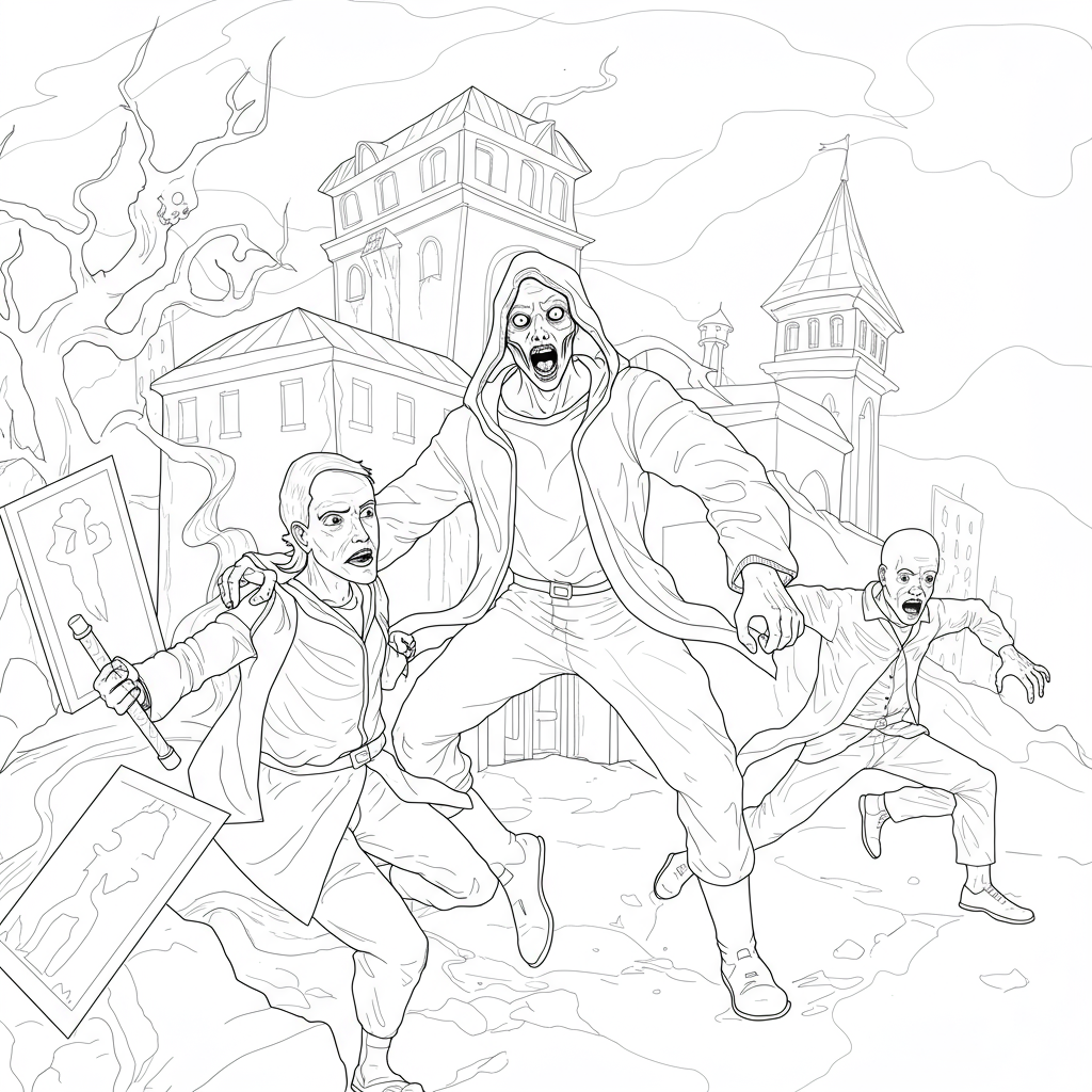 horror action coloring page