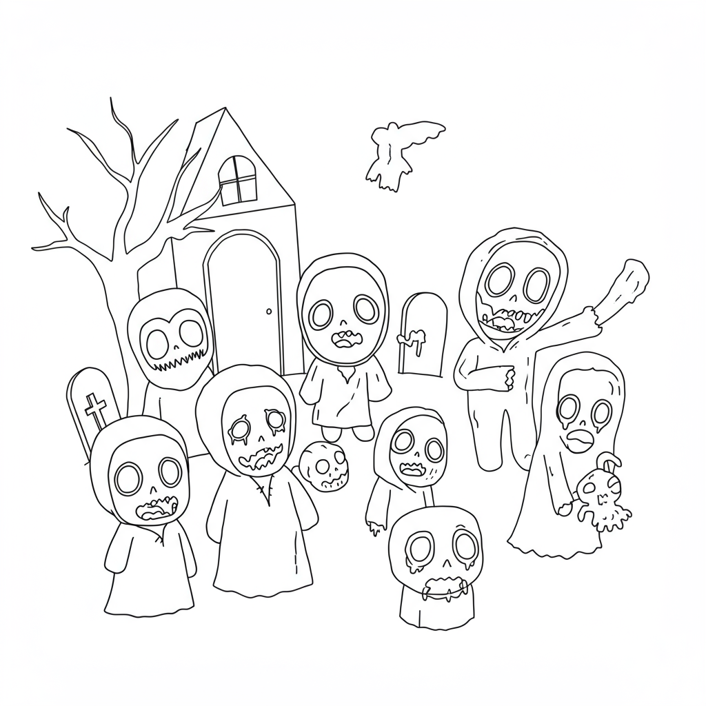 horror cute coloring page