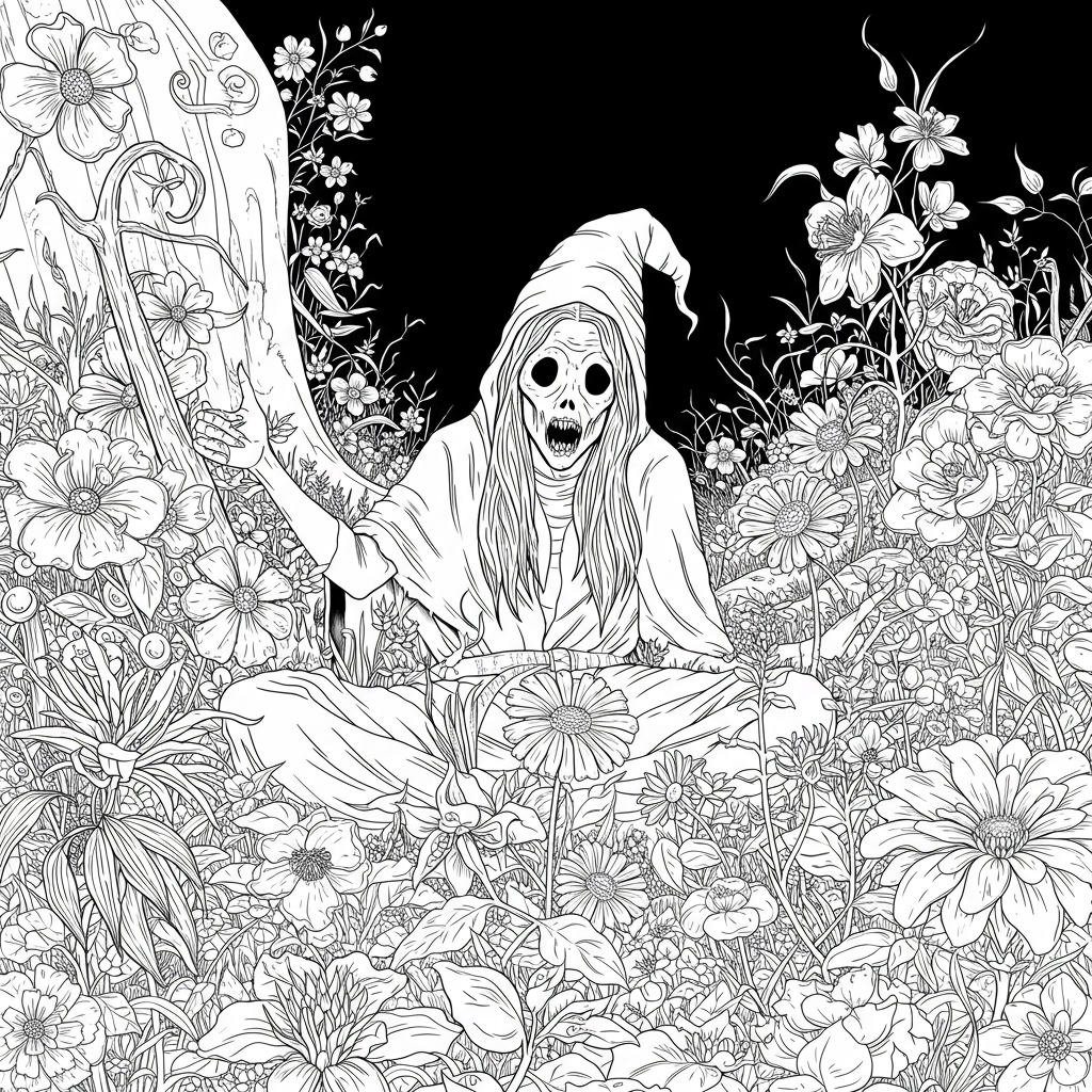 horrorfilm bloemen kleurplaat