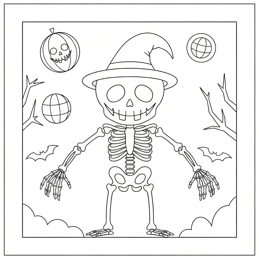 jack skeleton cute coloring page