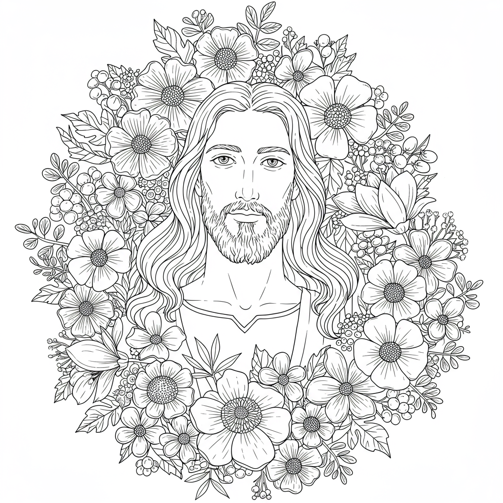 bloemen kleurplaat van jezus