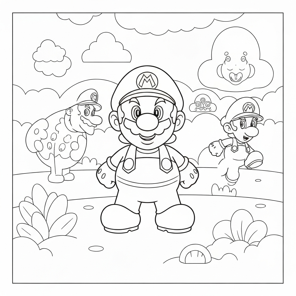 mario and luigi abstract coloring page