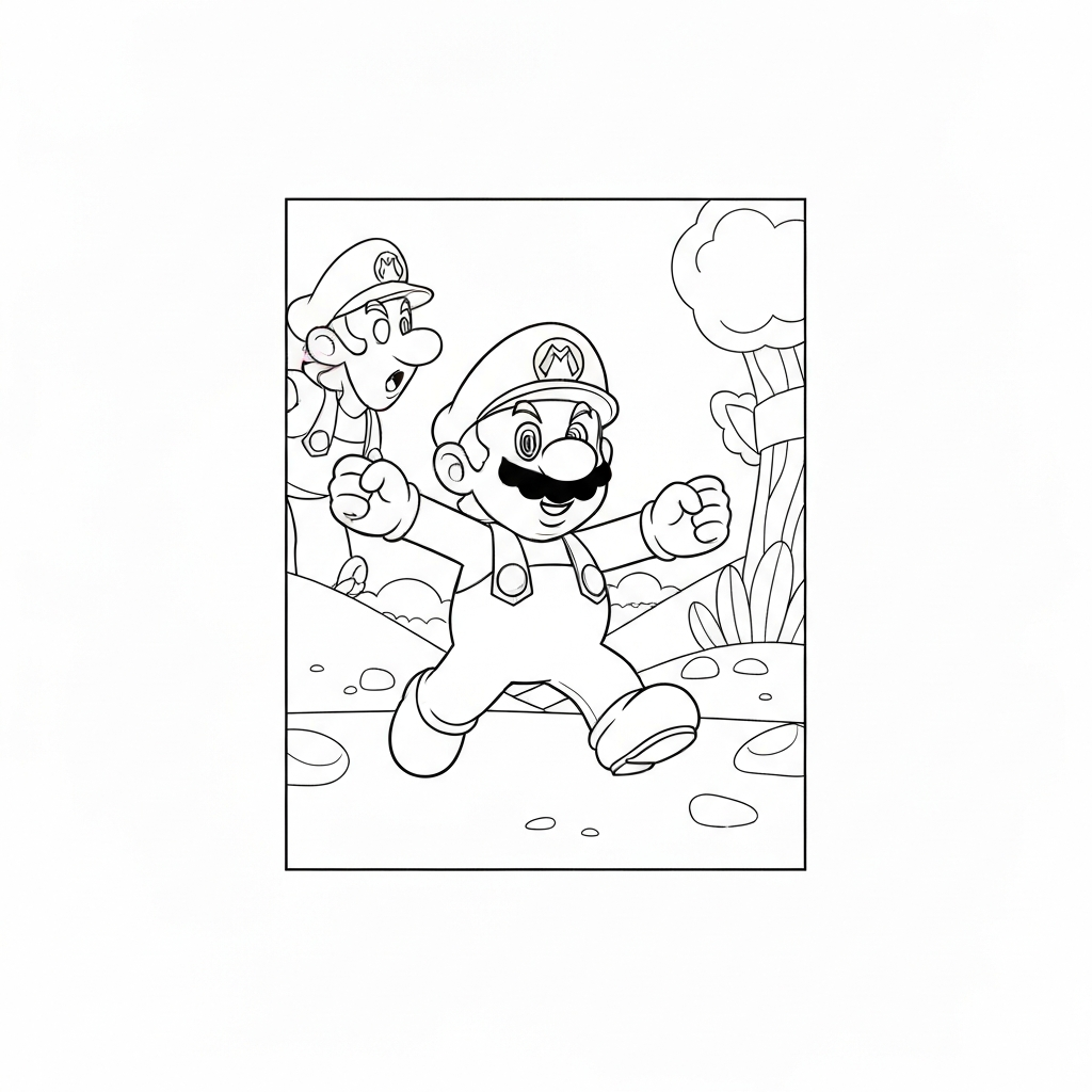 mario and luigi action coloring page