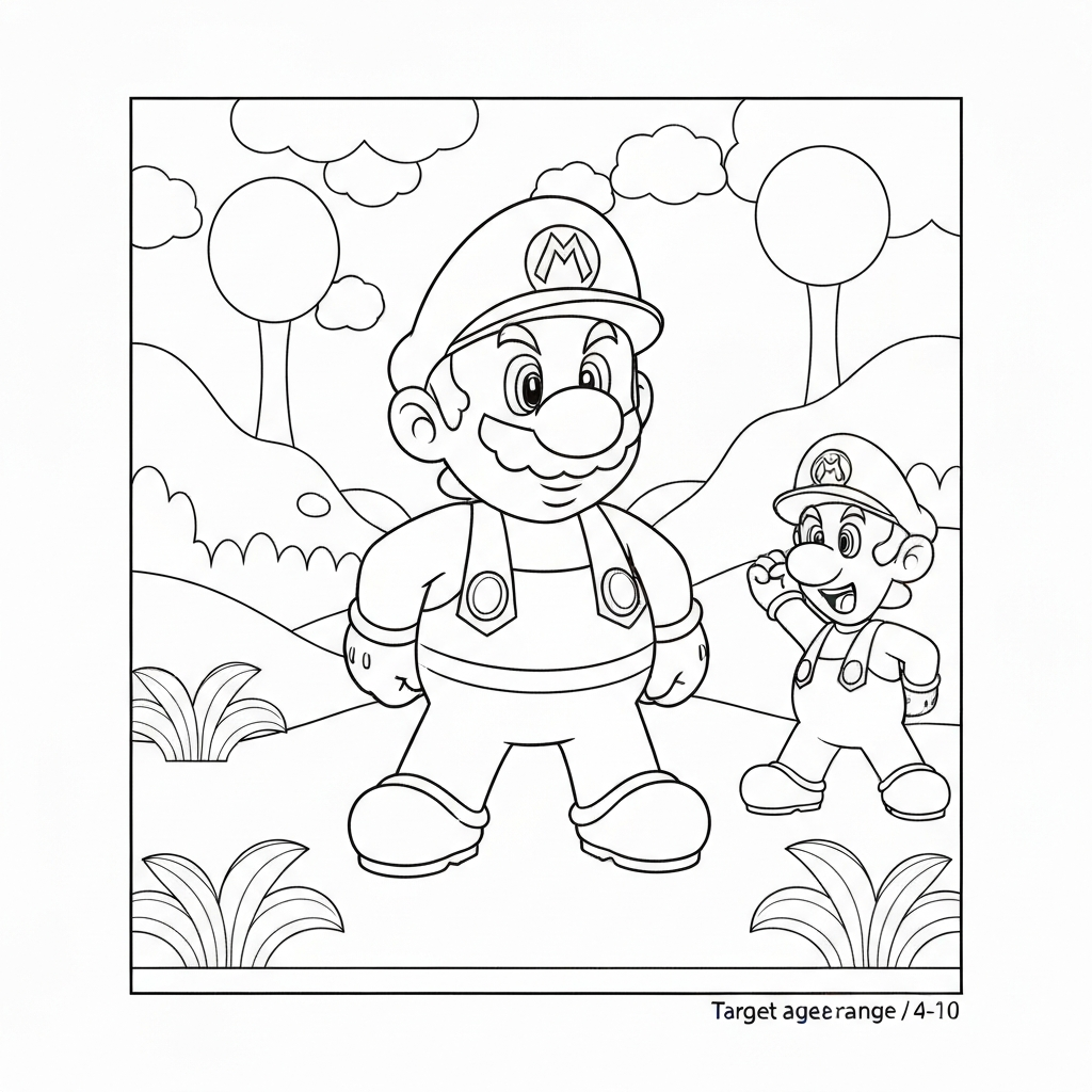 mario and luigi cartoon coloring page