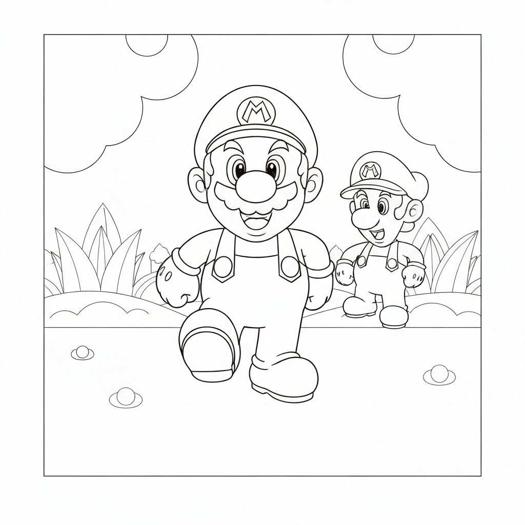 mario and luigi cute coloring page