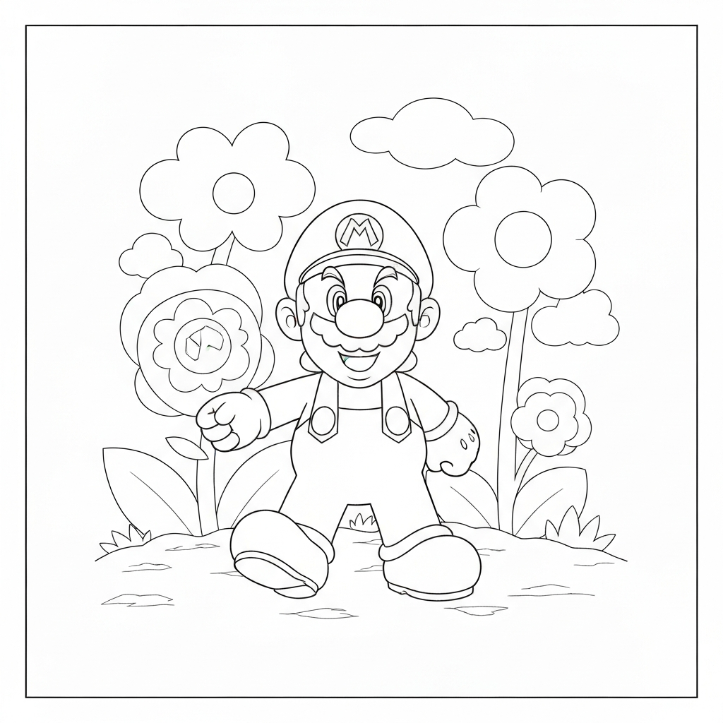 mario and luigi flowers coloring page