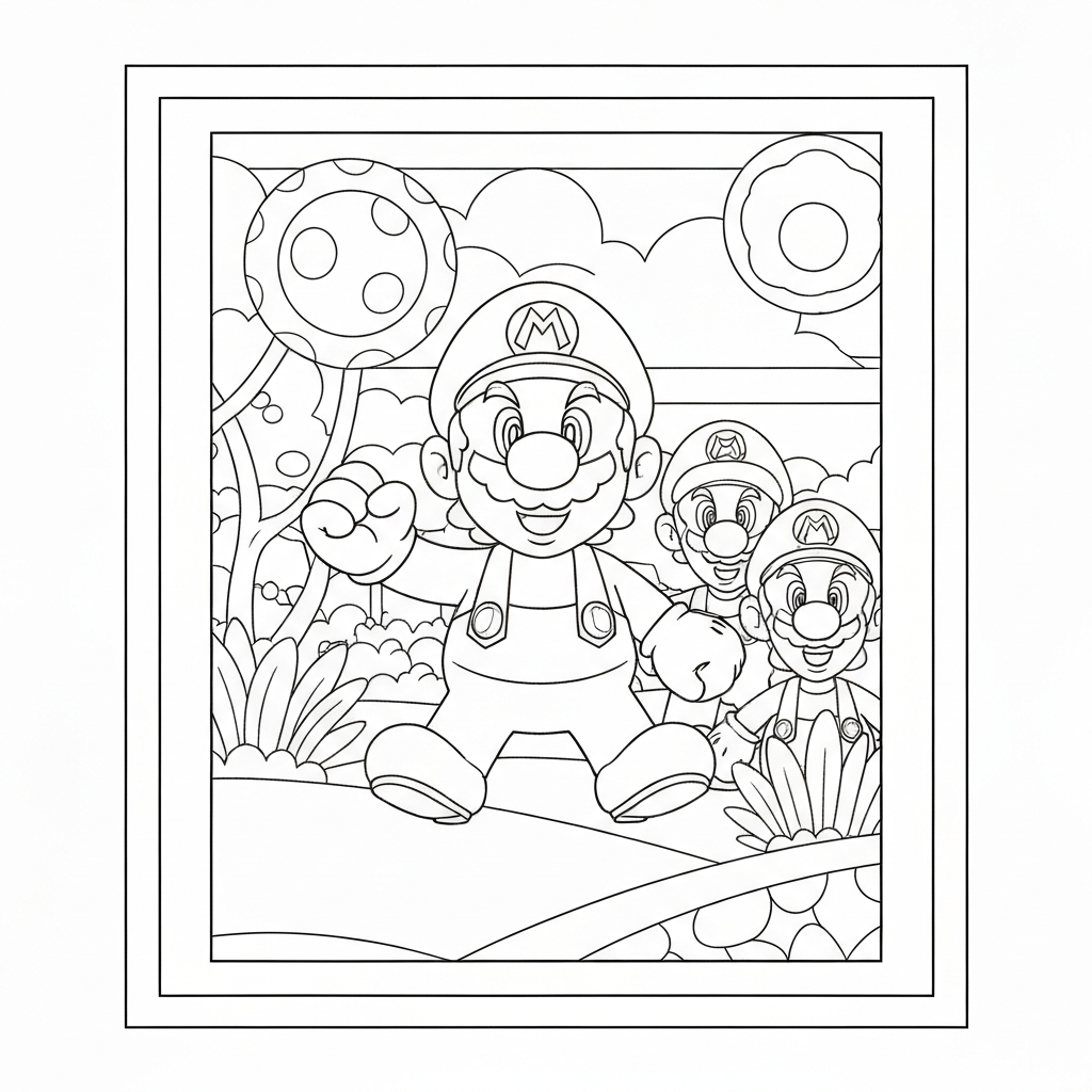 mario and luigi mandala coloring page