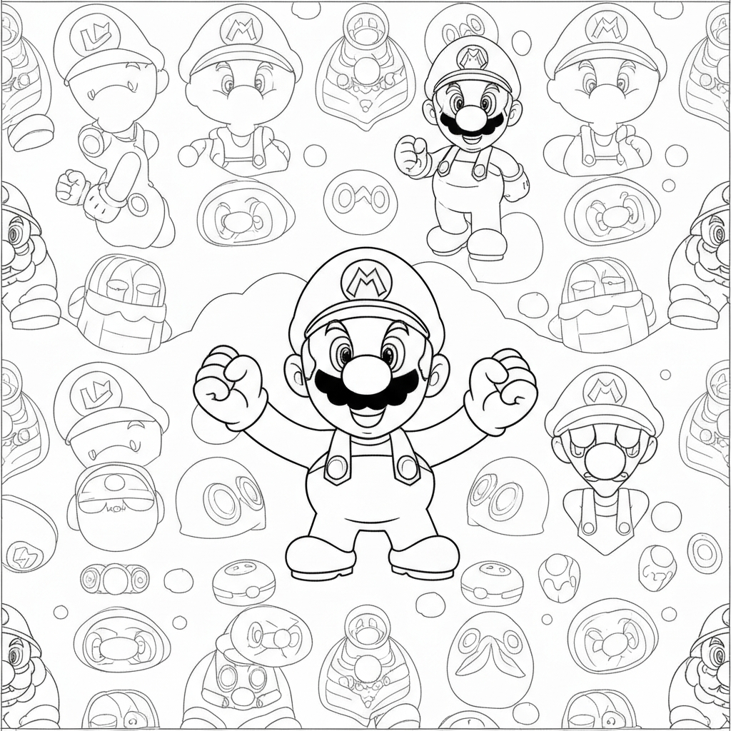 mario and luigi pattern coloring page