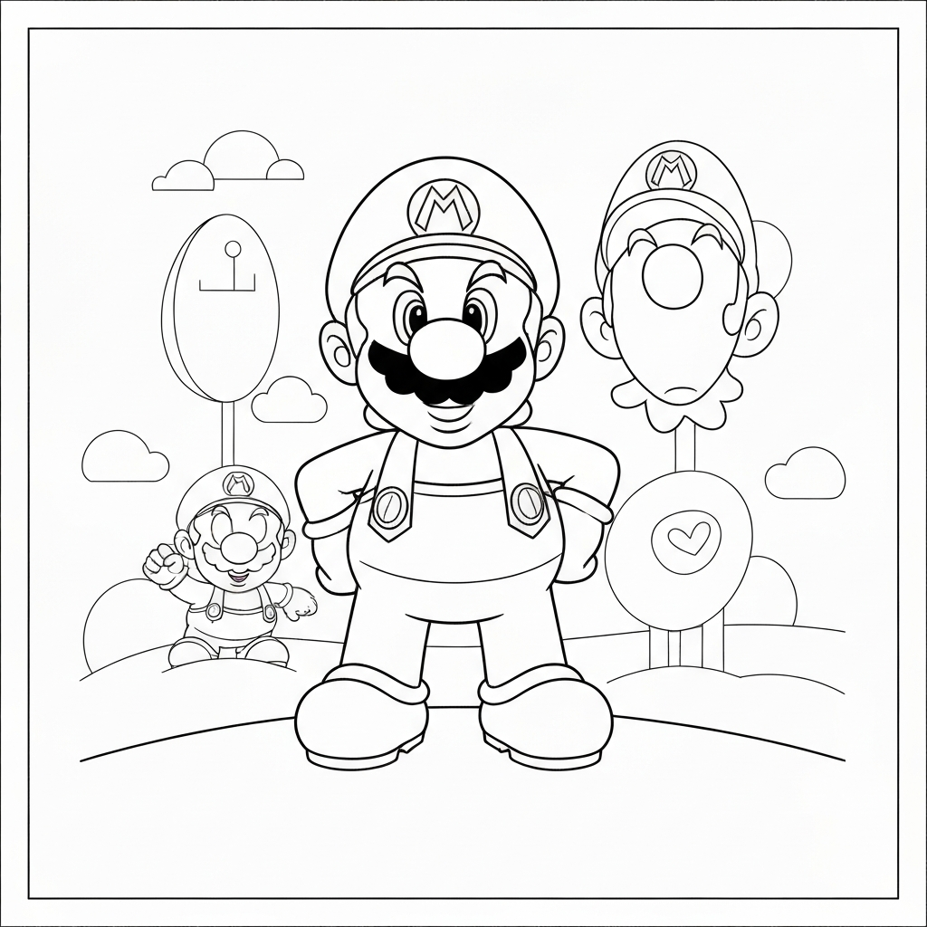 mario and luigi portrait coloring page