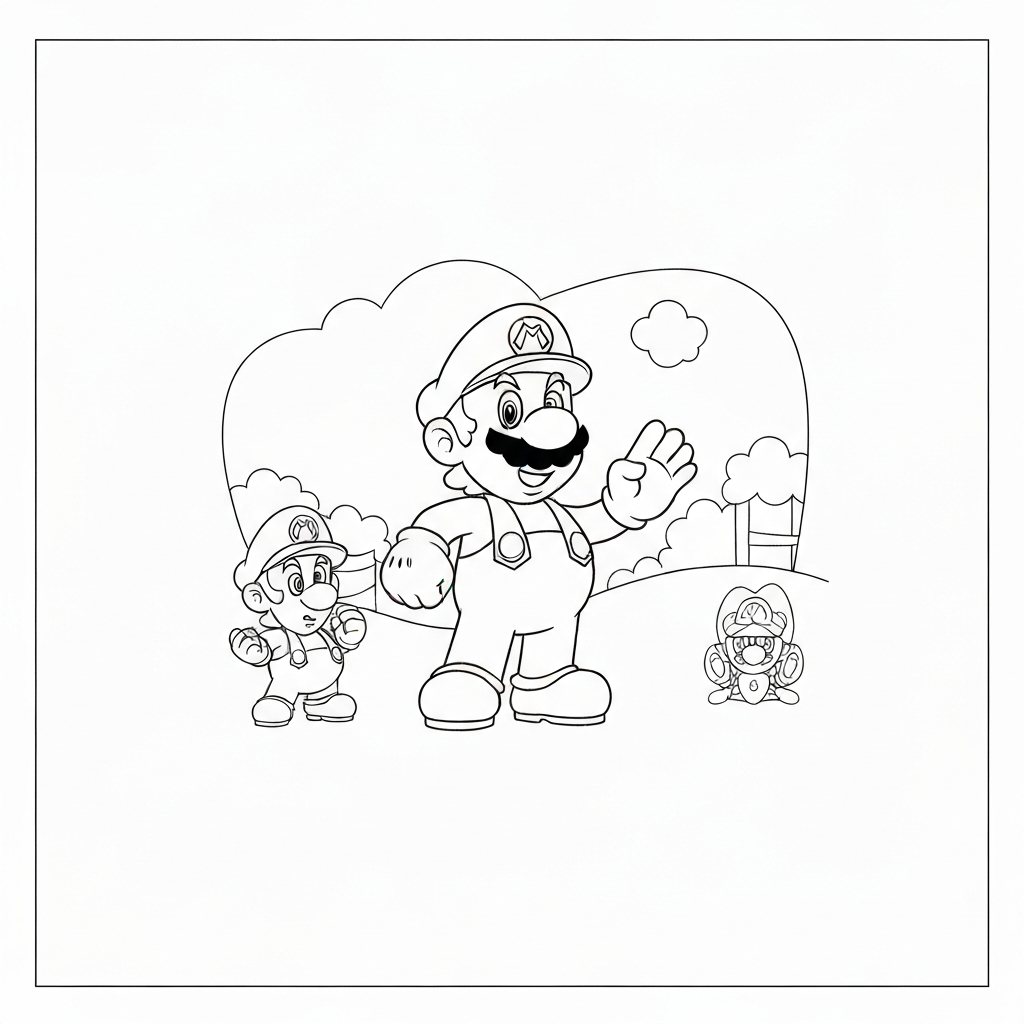 mario and luigi simple coloring page
