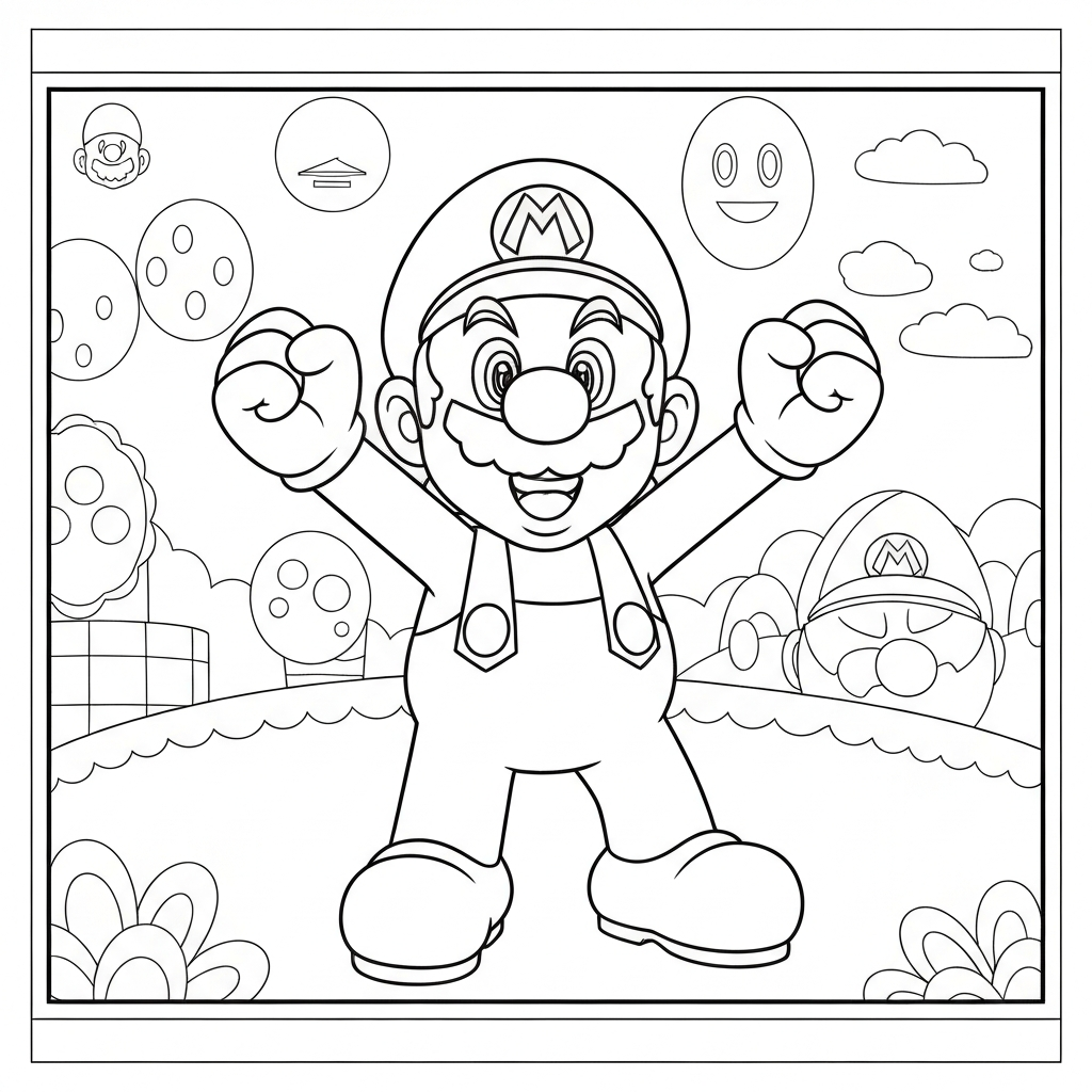 mario karakterleri dekoratif boyama sayfası