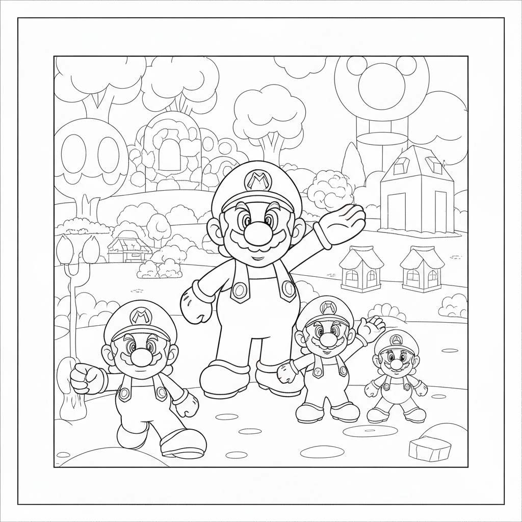mario karakterleri aile boyama sayfası