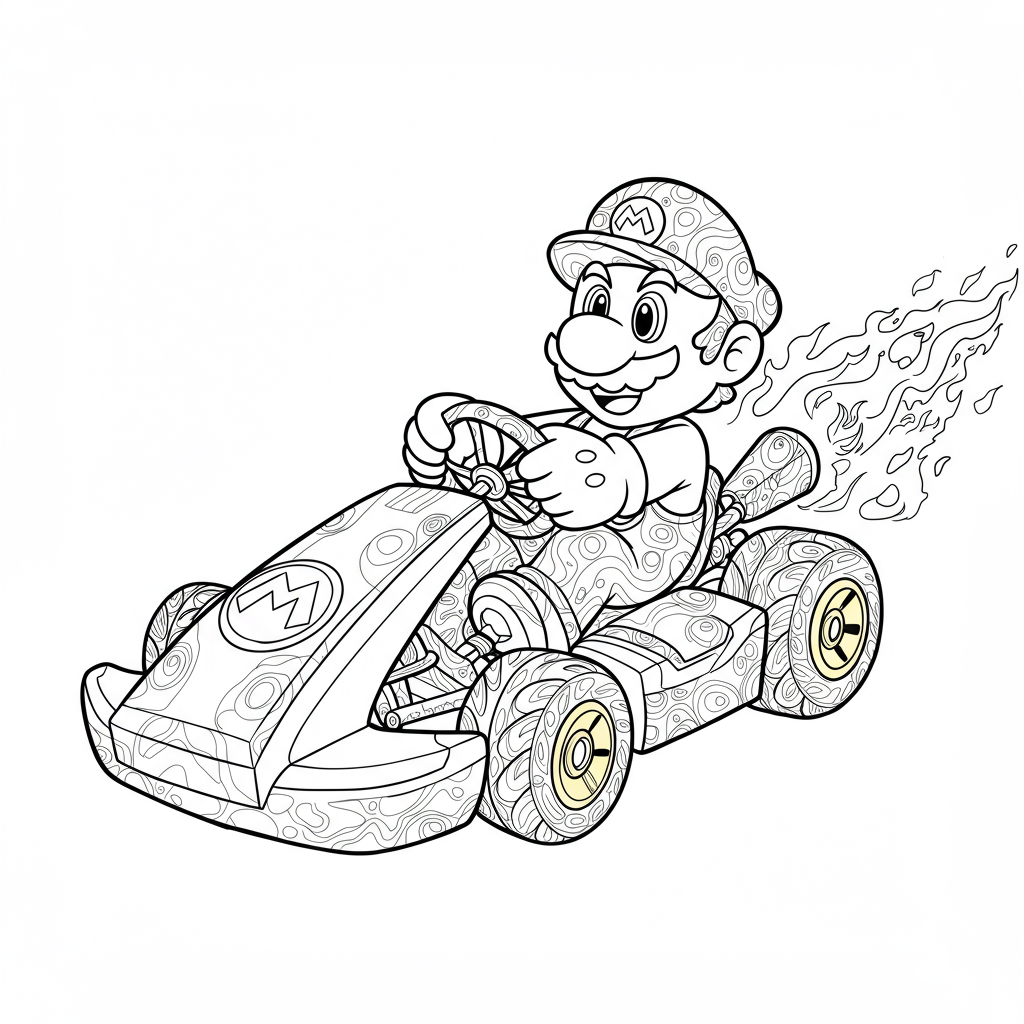 mario kart decorative coloring page