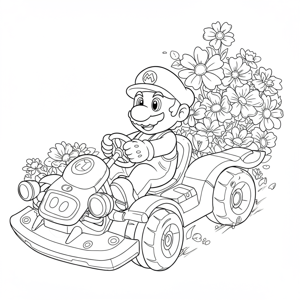 mario kart flowers coloring page