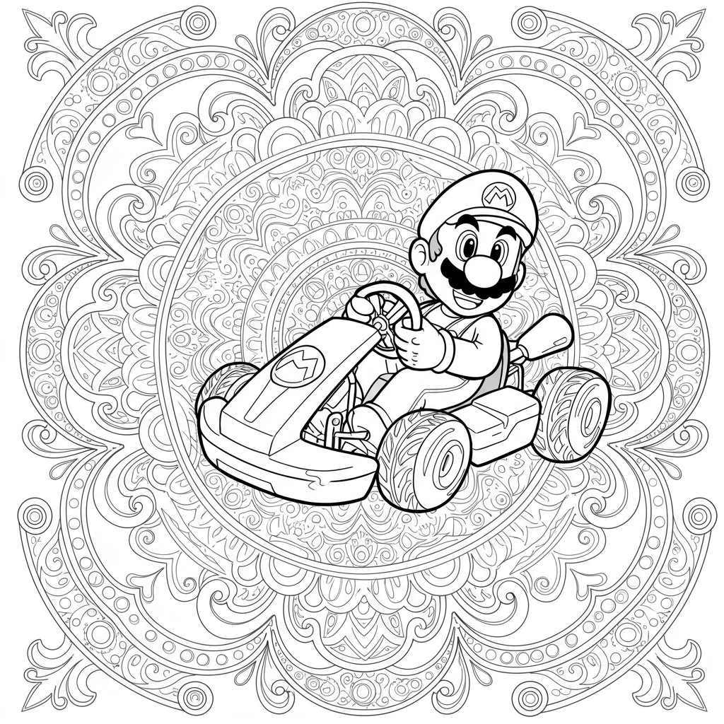 mario kart mandala coloring page