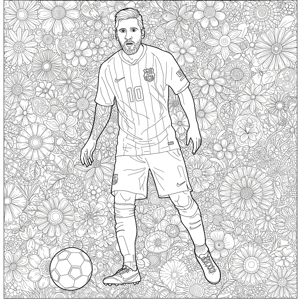 messi soccer flowers coloring page