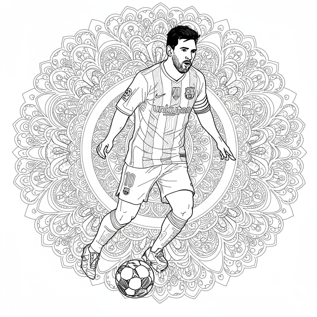 messi soccer mandala coloring page