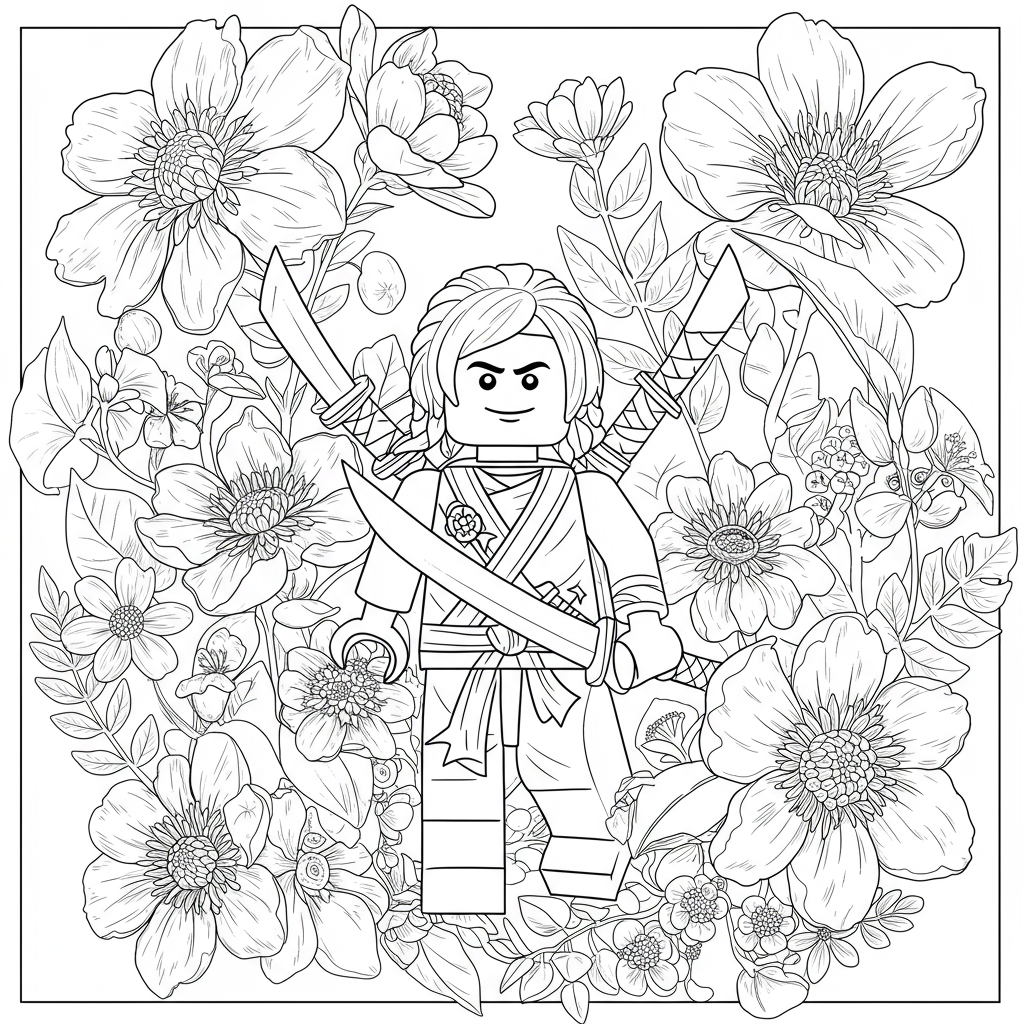 ninja ninjago flowers coloring page