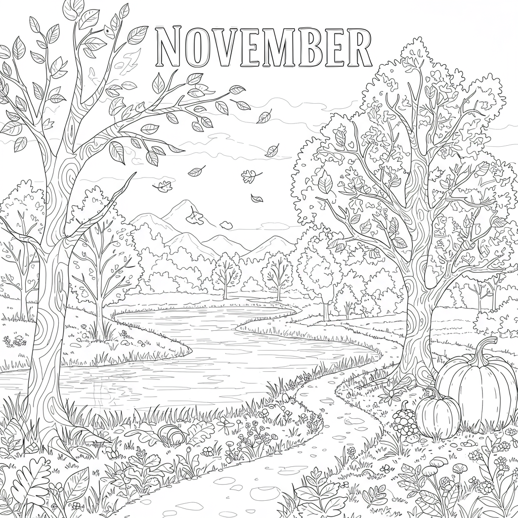 november detailed coloring page