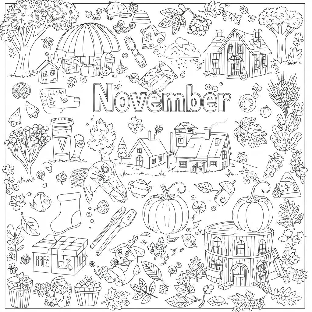 november educational coloring page