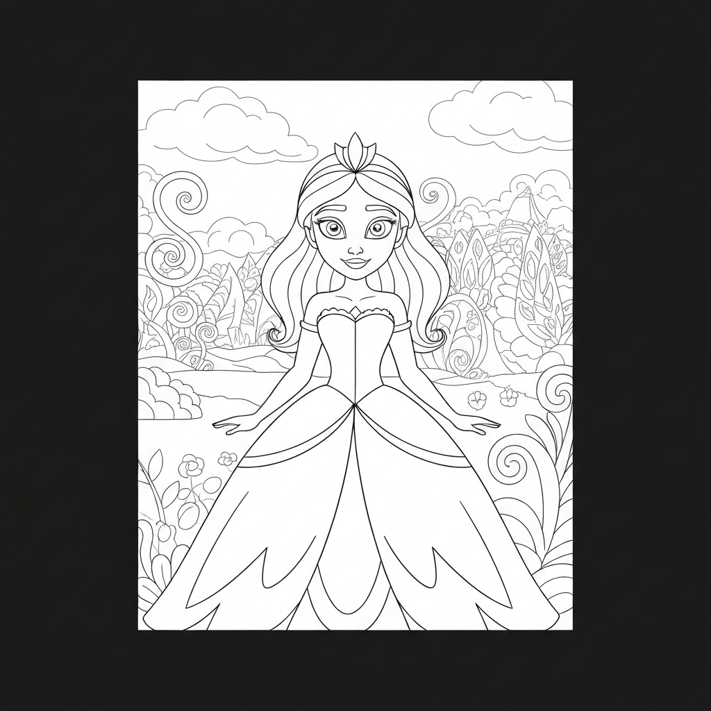 of tiana the princess abstract coloring page