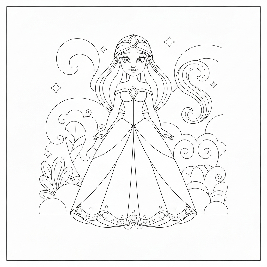 of tiana the princess cartoon coloring page