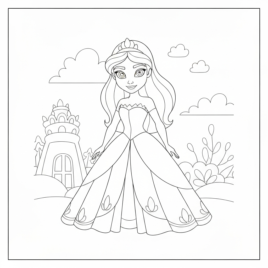 of tiana the princess cute coloring page