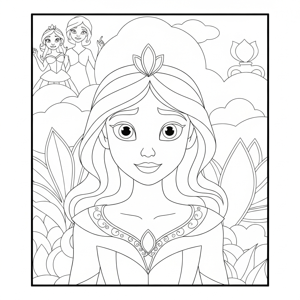 of tiana the princess decorative coloring page