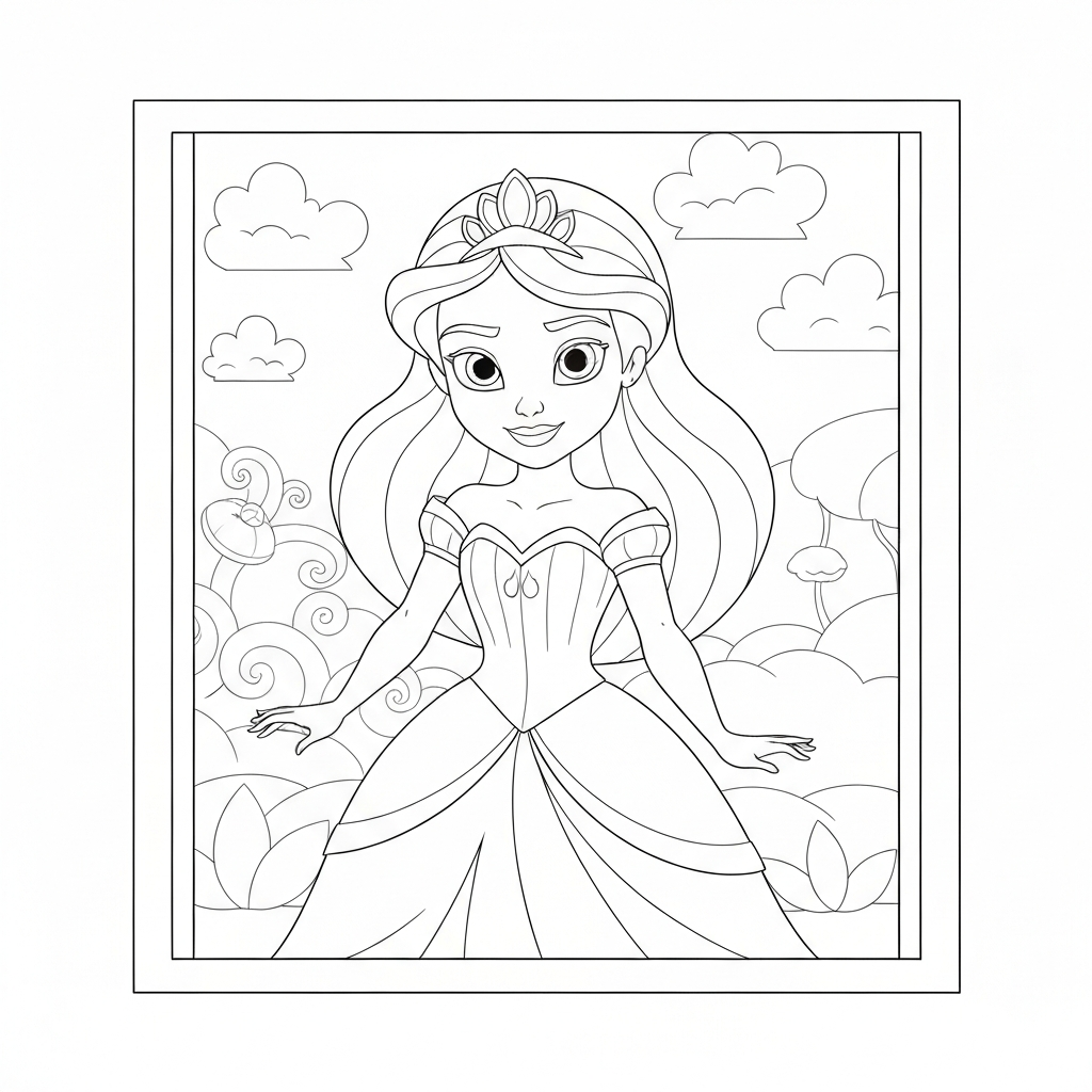 of tiana the princess detailed coloring page