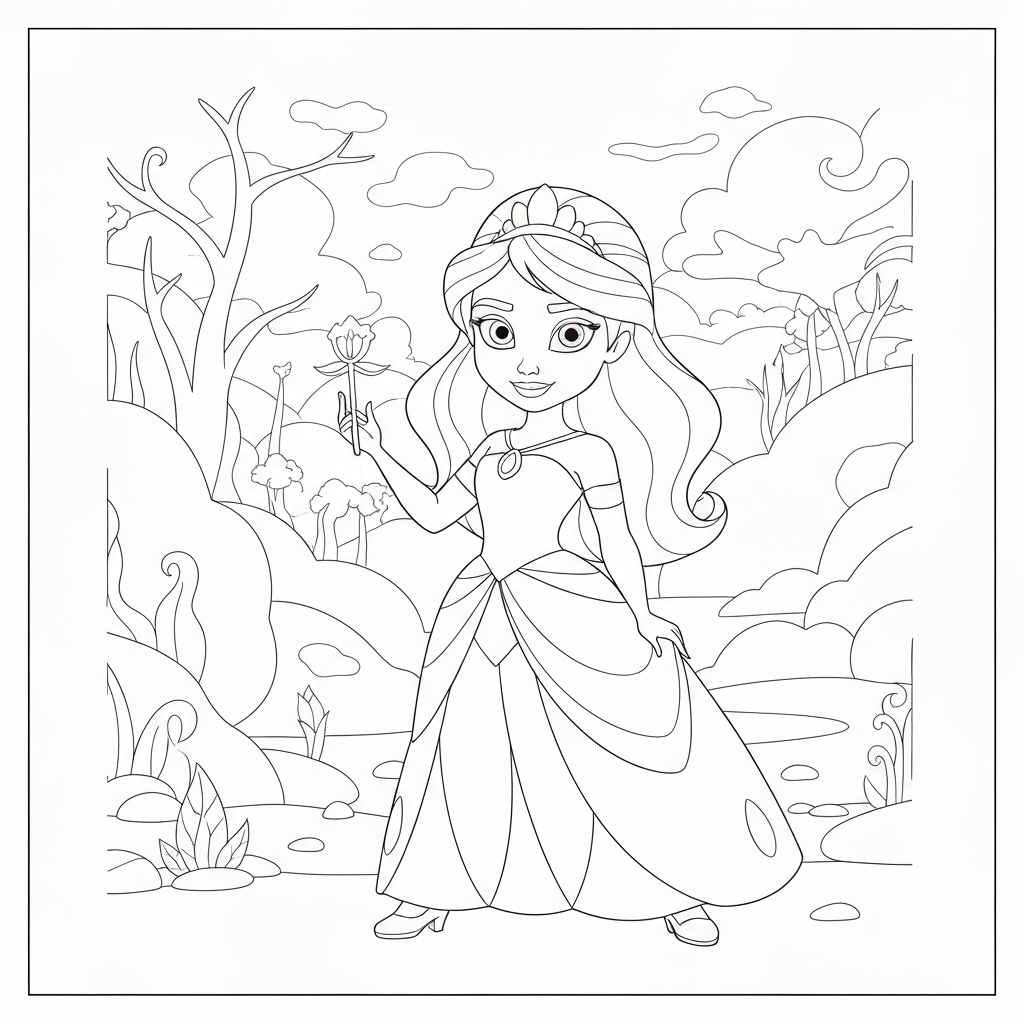 of tiana the princess easy coloring page
