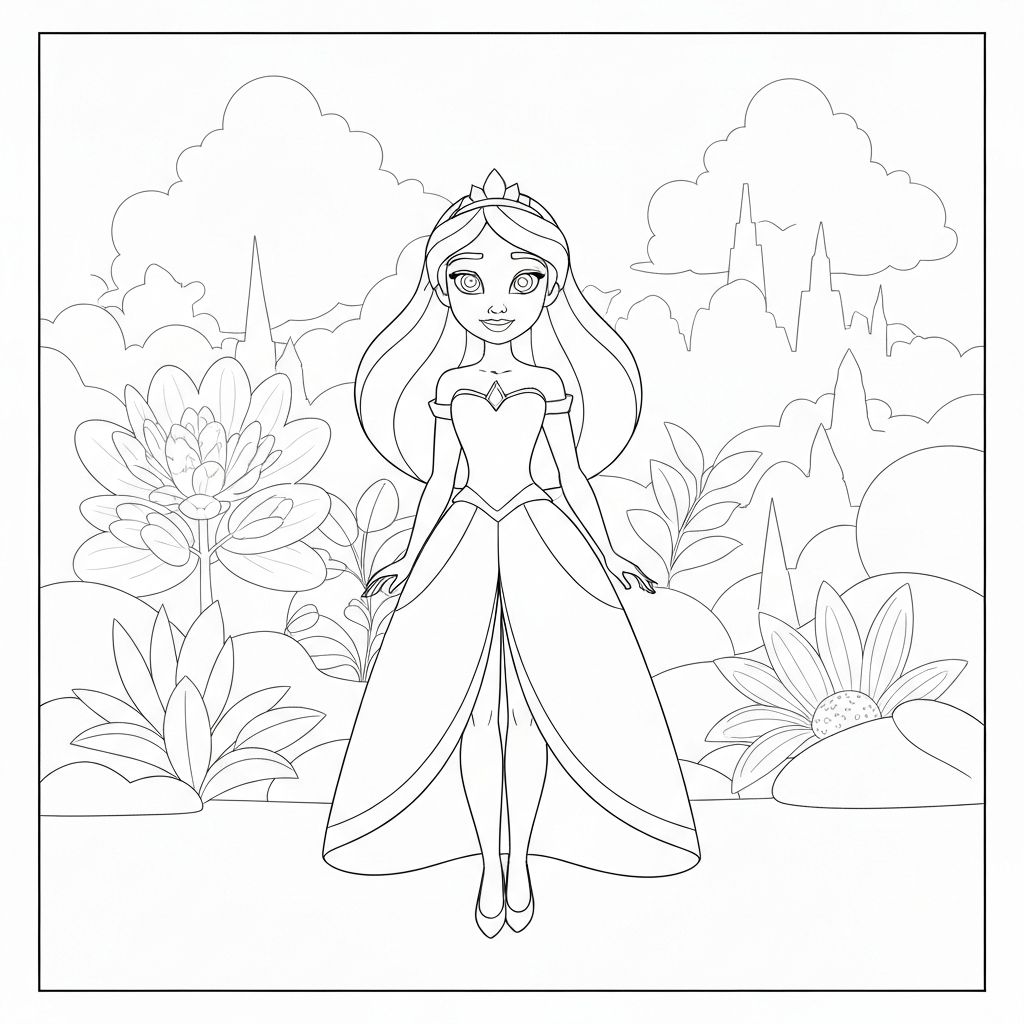 of tiana the princess simple coloring page