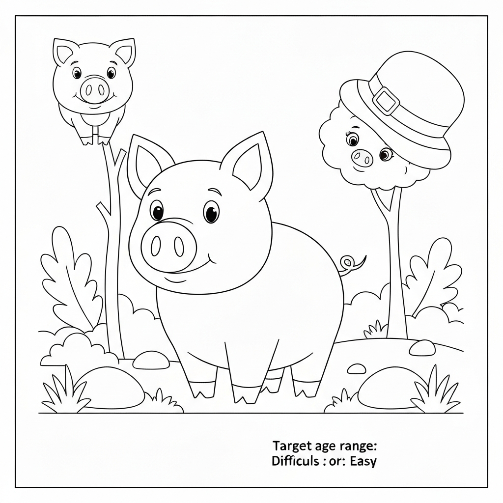página de colorir porquinho de desenho animado