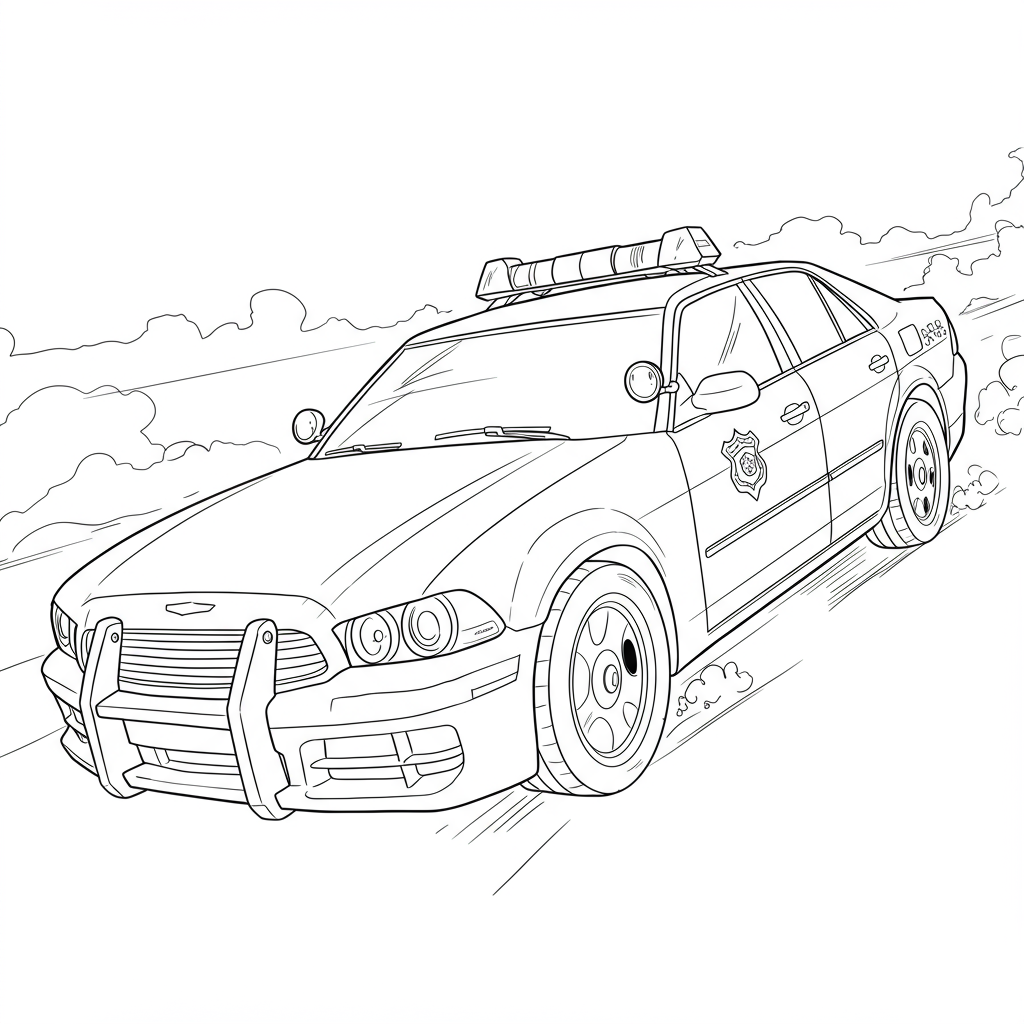 police car action coloring page