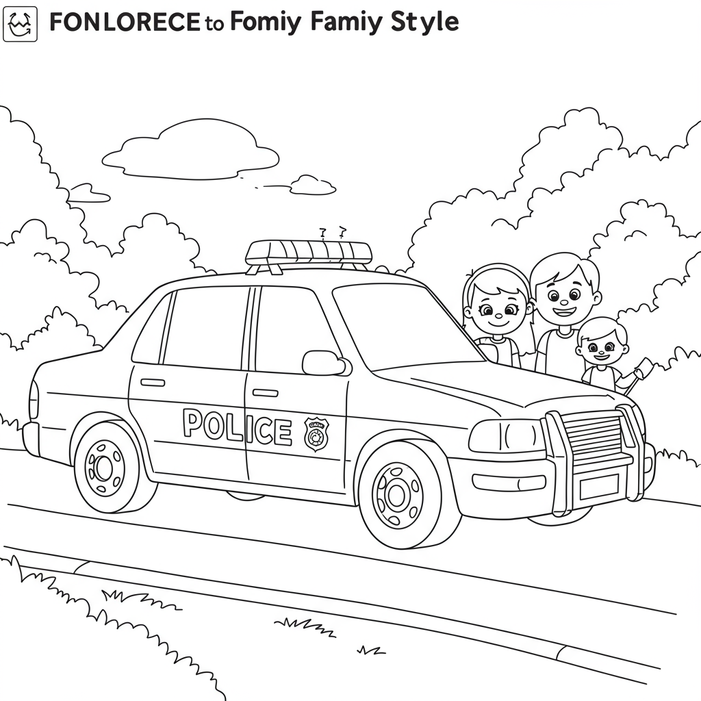 police car family coloring page