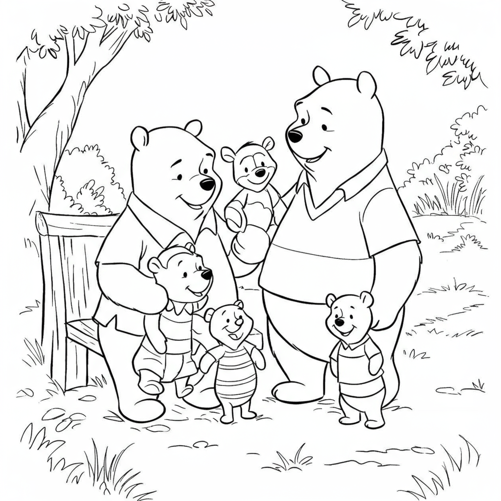 pooh bear family coloring page