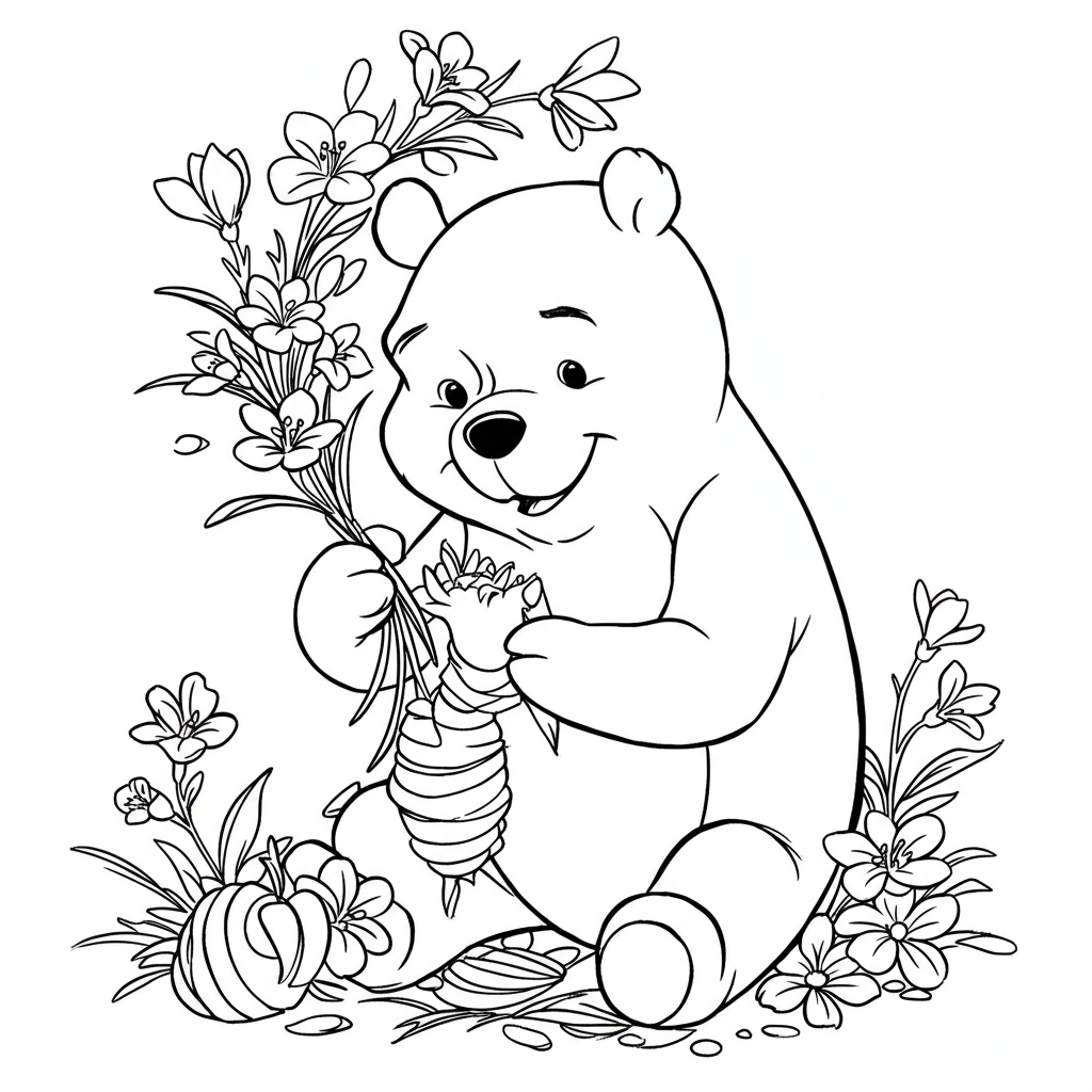 pooh bear flowers coloring page